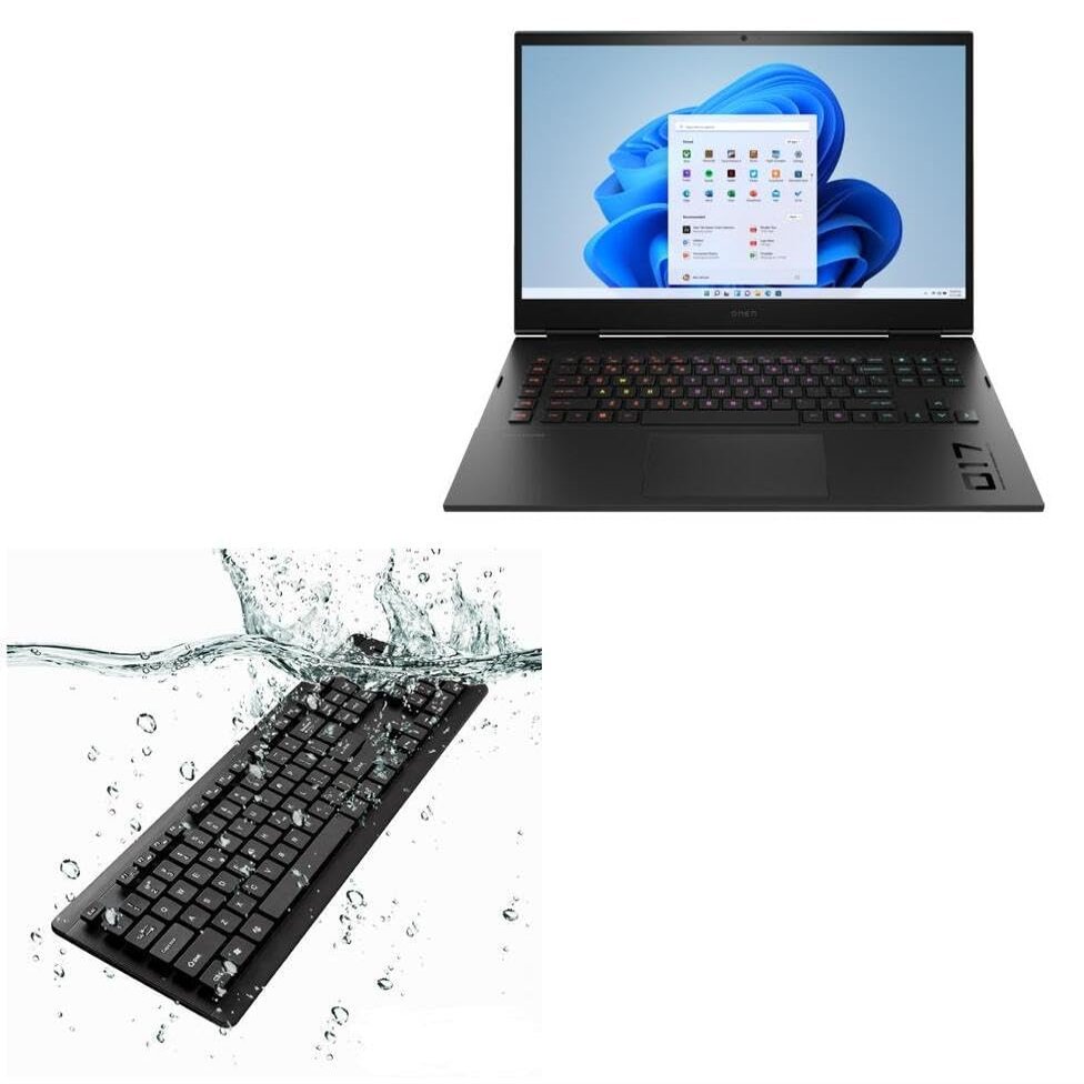 BoxWave Keyboard Compatible with HP Omen (17t-ck200) - AquaProof USB Keyboard, Washable Waterproof Water Resistant - Jet Black
