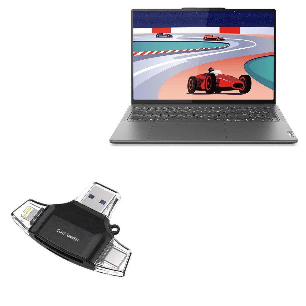 BoxWave Smart Gadget Compatible with Lenovo Yoga Pro 9i (16 in - 83BY) - AllReader SD Card Reader, microSD Card Reader SD Compact USB - Jet Black