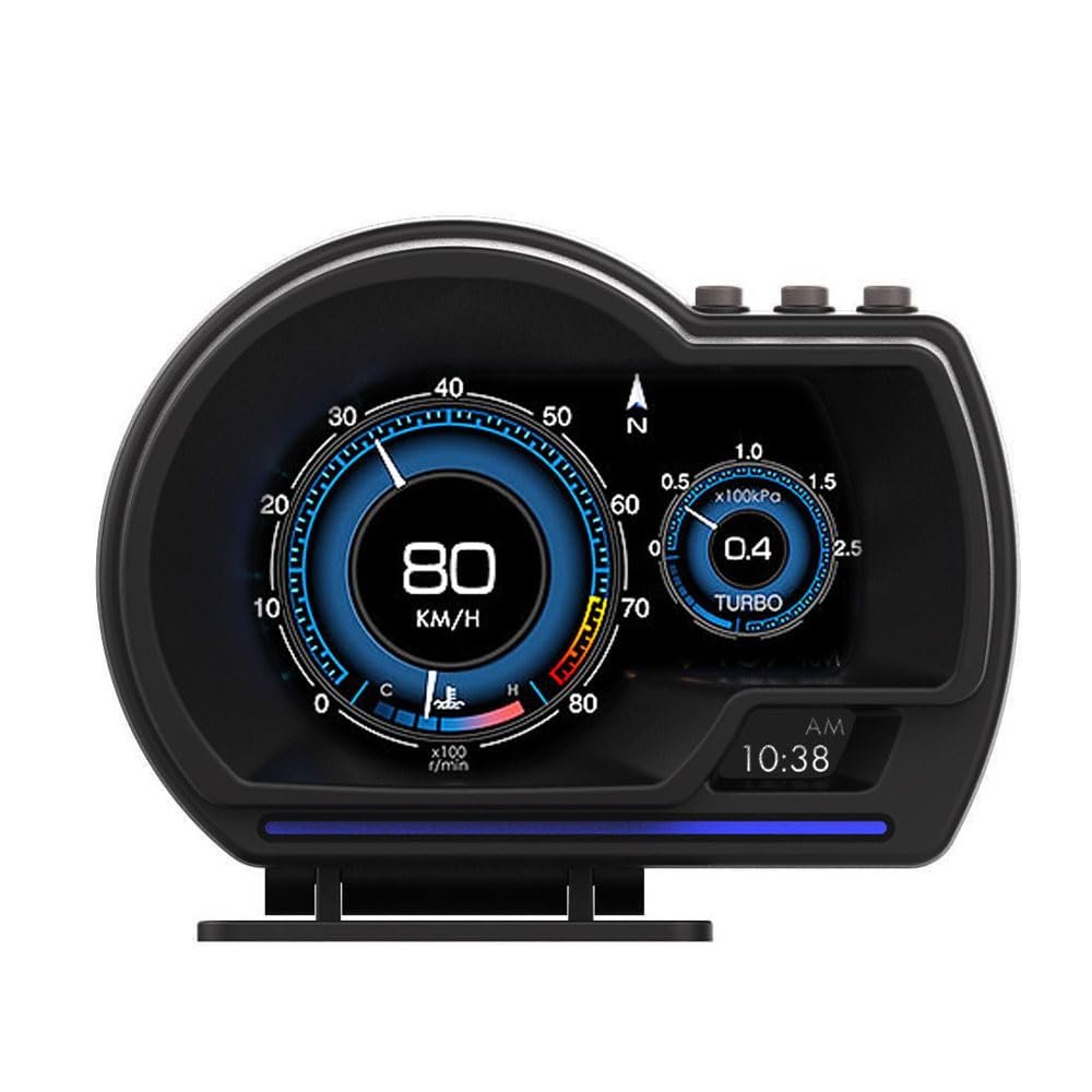Riloer Car HUD Head Up Display P6, OBD2+GPS Universal Multifunction Speedometer