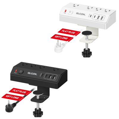 Desk Clamp Power Strip USB C - Multi Plug Outlet Extender Desktop Power Strip Surge Protector - Set of 2 (Black, White)