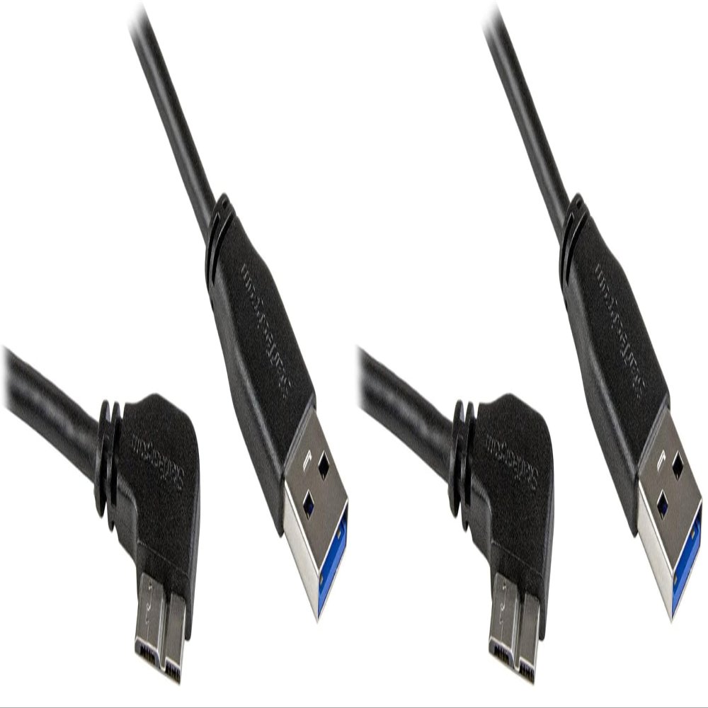 StarTech.com 1m 3 ft Slim Micro USB 3.0 Cable M/M - Right-Angle Micro-USB - USB 3.0 A to Micro B - Angled Micro USB - USB 3.1 Gen 1 5Gbps (USB3AU1MRS), Black (Pack of 2)