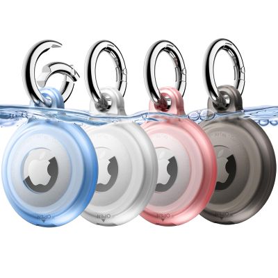 JETech 4 Pack Waterproof Case for AirTag 2nd/1st Generation (2026/2021) with Keychain, Full Body Anti-Scratch Air Tag Keyring Holder Cover for Kids (Black/Clear/Pink/Blue)