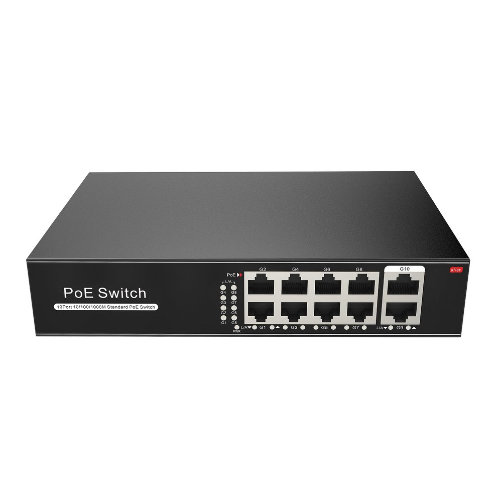8 Port Gigabit PoE Switch with 2 Uplink, 802.3af/at PoE+ 1000Mbps, 120W Built-in Power, 4K Lighting Protection, Metal Plug & Play, Unmanaged POE Switch