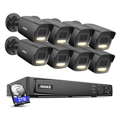 ANNKE 3K Outdoor Security Camera System, 8CH 8MP NVR with 2TB HDD for 24/7 Audio Recording, 4pcs POE Dual Night Home Security Cameras with AI Person Vehicle Detection, Color Night Vision