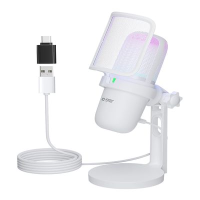 Ko-Star USB Microphone for PC,White Mini Mic for PS4/ PS5/ Mac,Computer Gaming Condenser with Quick Mute,RGB Streaming,Filter,Shock Mount,Recording Microphones for YouTube Titok