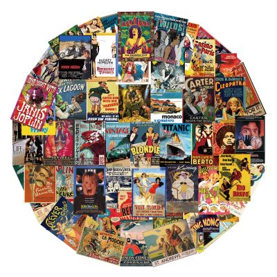 100 pcs Vintage Posters Nostalgic Vinyl Skateboard Cool Retro Stickers no Repeat Notebook Guitar Trolley case Waterproof car Graffiti Stickers