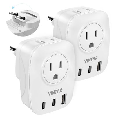 VINTAR Foldable European Travel Plug Adapter, 2 Pack Type C Plug Adapter