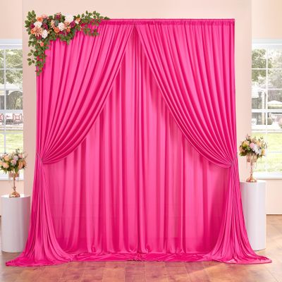 10ft x 10ft Wrinkle Free Hot Pink Backdrop Curtains for Parties, Polyester Photo Backdrop Drapes 2 Panels 5x10ft for Weddings Birthday Photography Party Background Baby Shower Decor