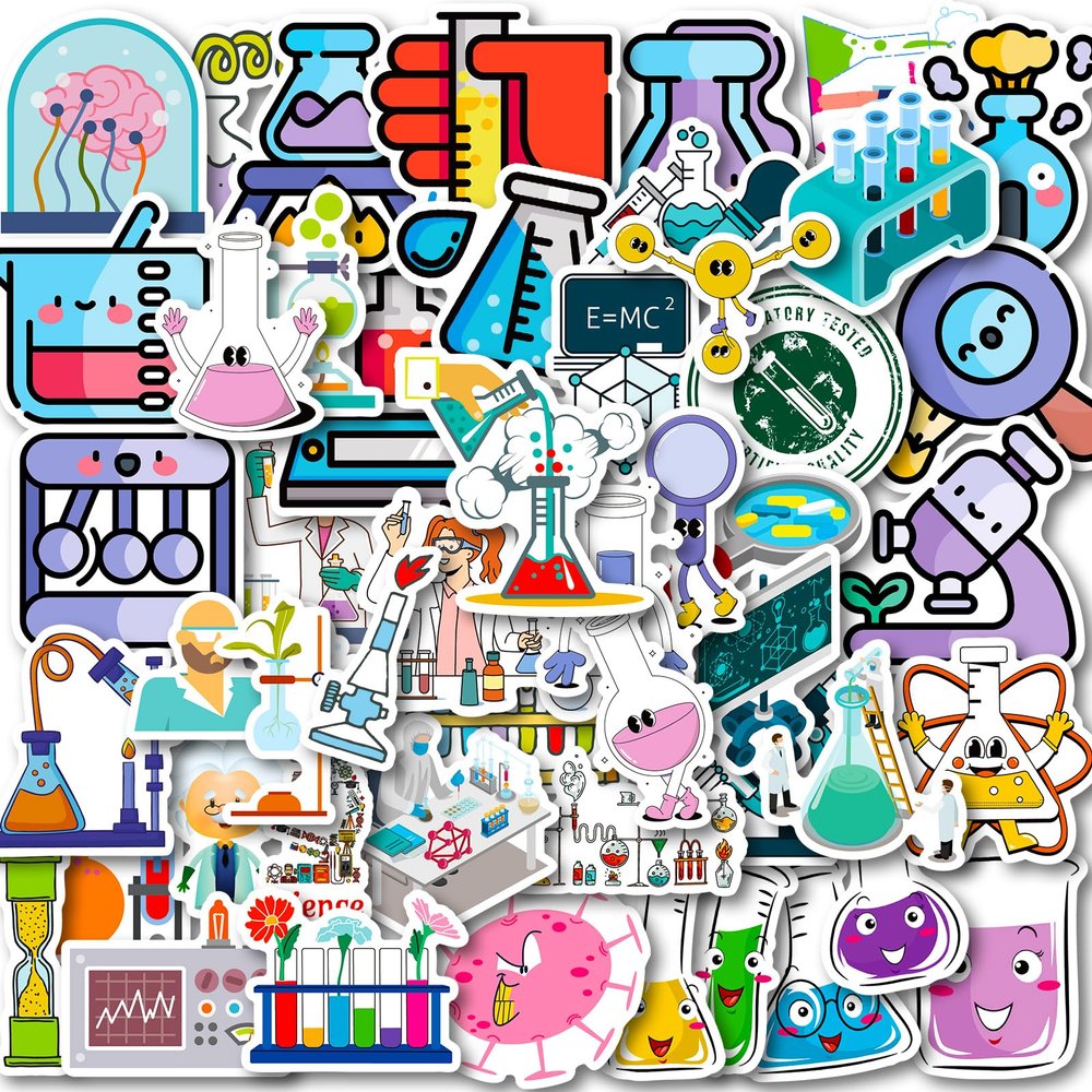 100 PCS Funny Science Laboratory Stickers for Kids Teens Adults, Physics Biology Chemistry Experiment Stickers, Waterproof Vinyl Stickers for Water Bottle Laptop Luggage Guitar