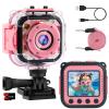 PROGRACE Kids Waterproof Camera - Birthday for 3-12 Year Old Girls 1080P HD Underwater Video Camera for Kids Pool Toys Toddler Digital Cameras with 32GB SD Card Pink view 1