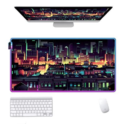 Mouse Pads Retro Neon City Large RGB Gaming Mouse Pad Colorful Lockedge Computer Fashion Kawaii Table Mat Rubber Nonslip,L-Large(11.8"X31.5")