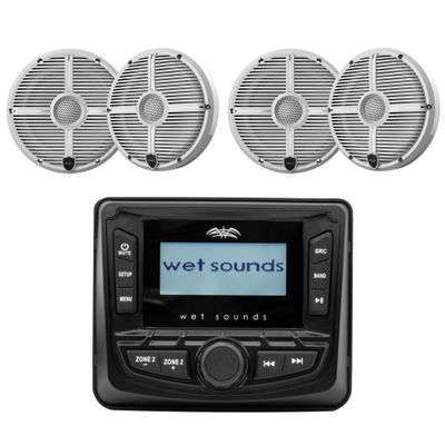 Wet Sounds WS-MC-5 3" Gauge Style AM/FM Stereo with 2.7" LCD Display with 2 Pairs Wet Sounds Recon 6 XW-W Recon Series 6.5" 60-Watt RMS Coaxial Speakers with White XW Grilles (Pair)