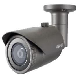 Hanwha QNO-7012R 4MP IR BLC WDR SSDR Outdoor Network H.265 PoE Bullet Camera with 2.8mm Fixed Focal Lens, Dark Grey Aluminum