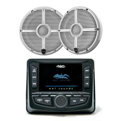 Wet Sounds WS-MC-2 Marine Radio with 1 Pair Recon 6 XW-W Recon Series 6.5" 60-Watt RMS Coaxial Speakers with White XW Grilles (Pair)