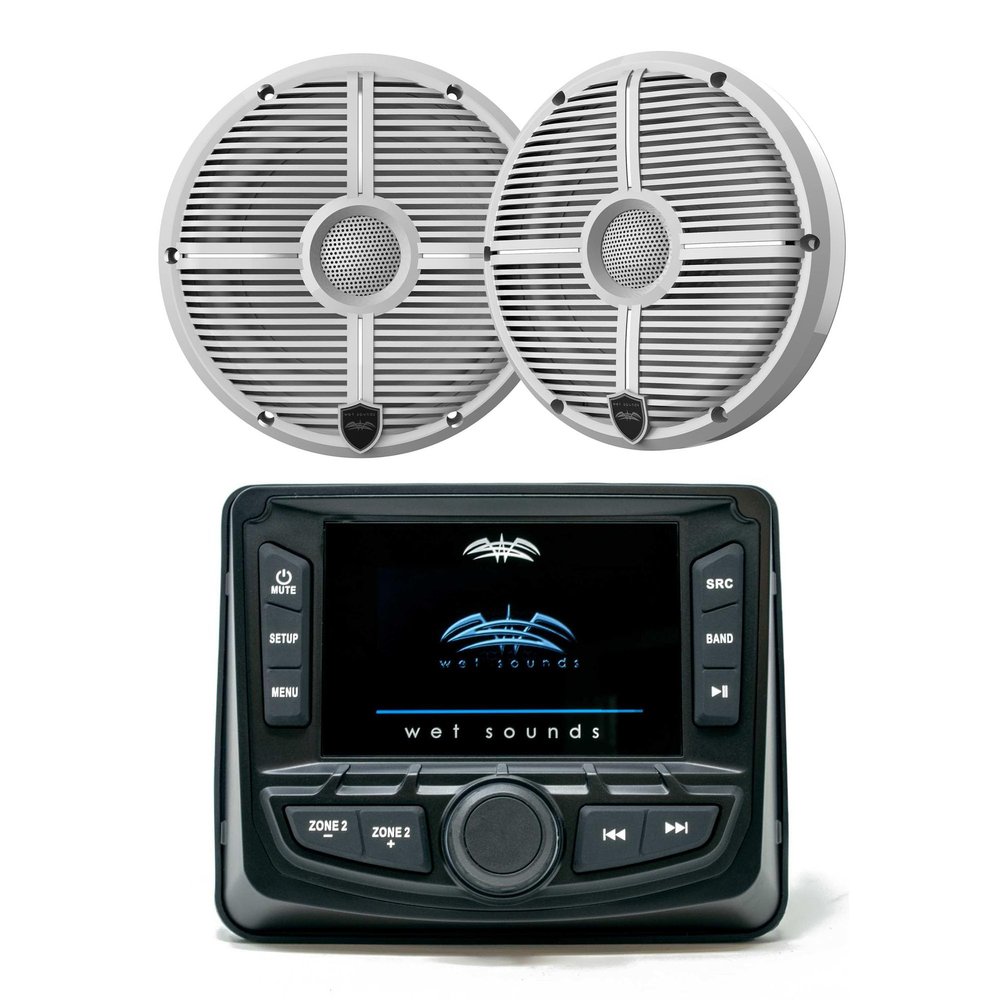 Wet Sounds WS-MC-2 Marine Radio with 1 Pair Recon 6 XW-W Recon Series 6.5" 60-Watt RMS Coaxial Speakers with White XW Grilles (Pair)