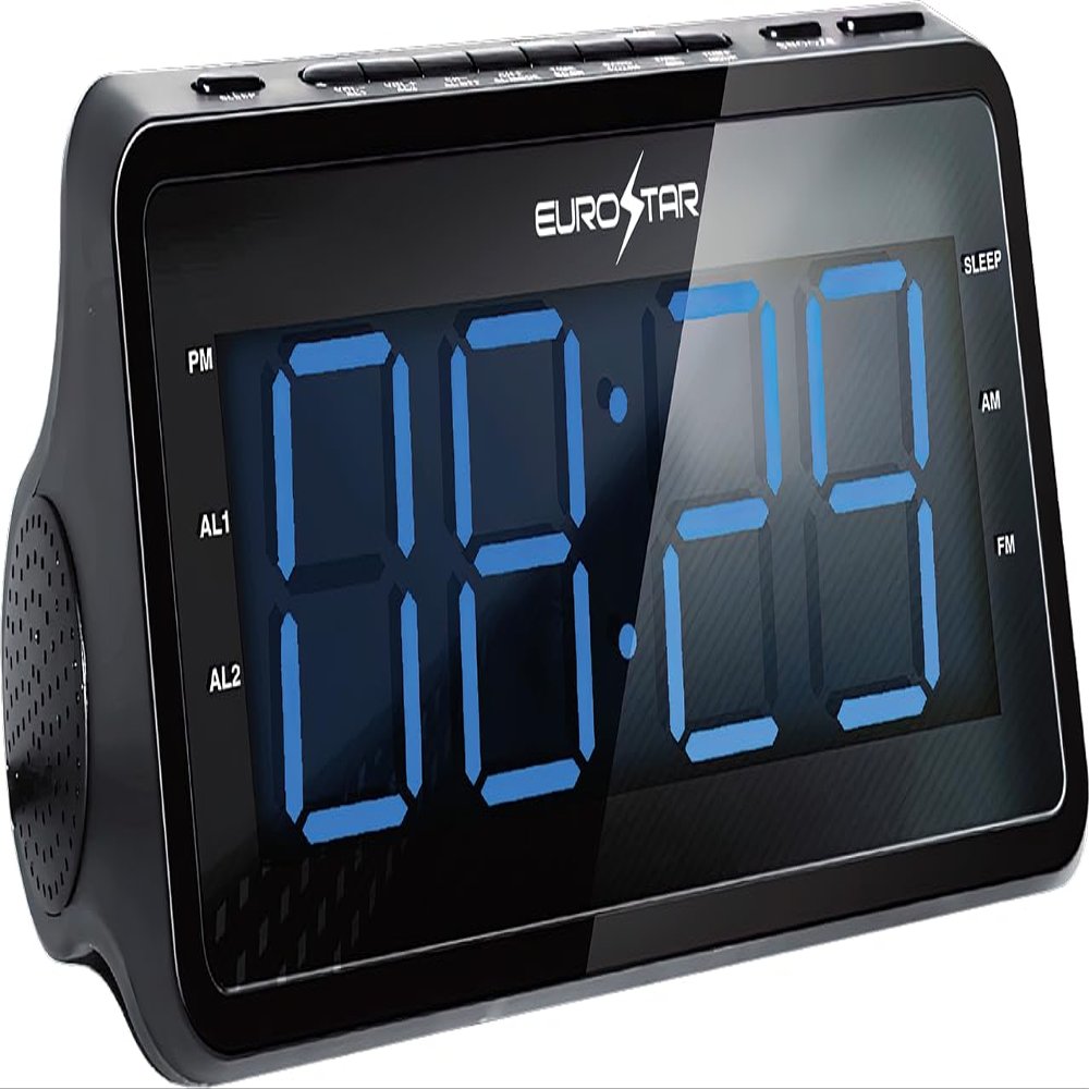 EUROSTAR CR9018 Dual Alarm AM/FM Clock Radio, Black