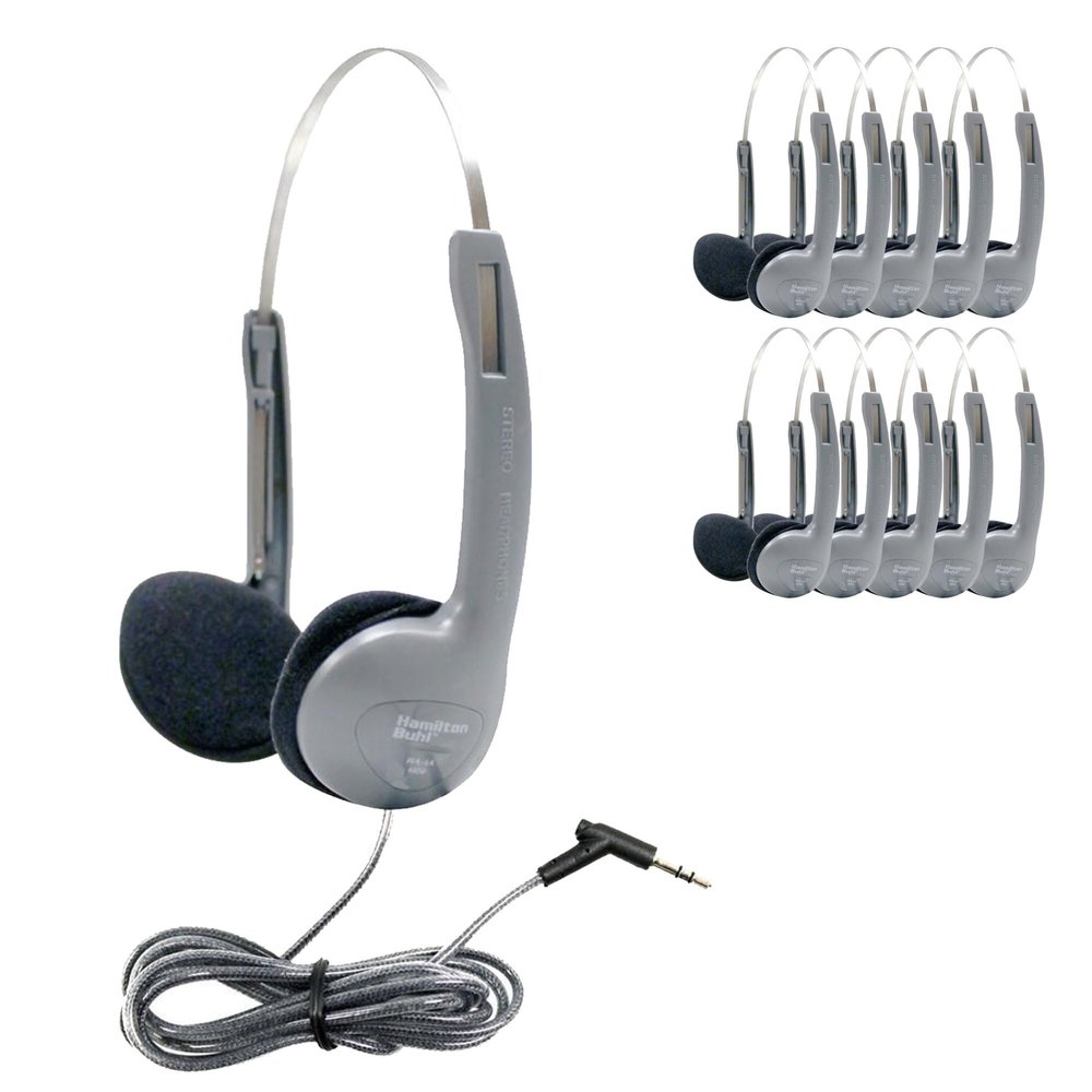 HamiltonBuhl HA-1A Personal Educational Headphones 100-Pack  Silver On-Ear Student Headphones, Replaceable Foam Cushions, Adjustable Aluminum Headband, 5 ft Chew-Resistant Dura-Cord, 3.5mm Plug