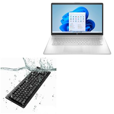 BoxWave Keyboard Compatible with HP HD+ Laptop (17-cn0003dx) - AquaProof USB Keyboard, Washable Waterproof Water Resistant - Jet Black
