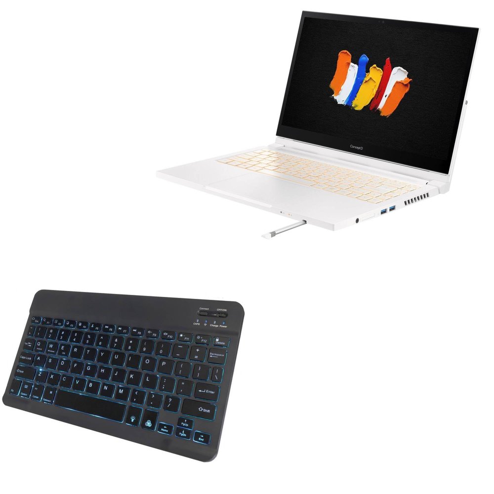 BoxWave Keyboard Compatible with Acer ConceptD 3 Ezel CC314-72G-72SX (14 in) - SlimKeys Bluetooth Keyboard - with Backlight, Portable Slim LED 7 Colors - Jet Black