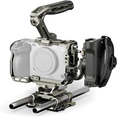 Tilta Camera Cage Pro Kit for FX3/FX30 V2 | Top Plate NATO Rail, Cold Shoe, 1/4"-20 and 3/8"-16 | Includes Cage, Top Handle, Side Handle, Baseplate | Titanium Gray