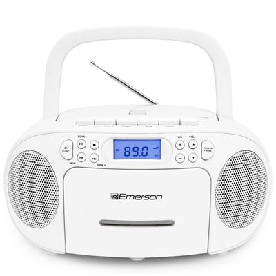 Emerson EPB-3003 Portable CD Cassette Boombox with AM FM Radio - White