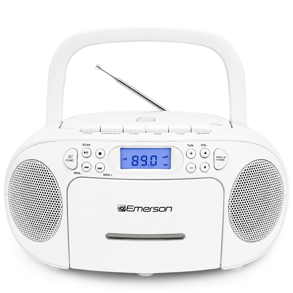 Emerson EPB-3003 Portable CD Cassette Boombox with AM FM Radio - White