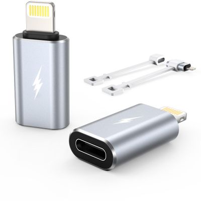 TechMatte Female USB C to Male Lightning Adapter 2 Pack 2.2A Charging Data Transfer, Compatible with iPhone 14, 13, 12, 11 Xs iPad iPod AirPods, Not for Audio Headphones/OTG Firewire Anti-Lost, Grey