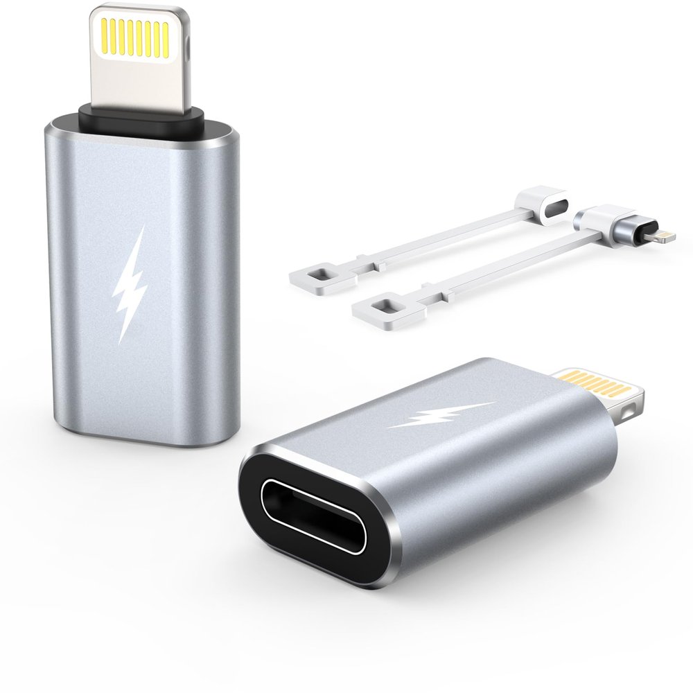TechMatte Female USB C to Male Lightning Adapter 2 Pack 2.2A Charging Data Transfer, Compatible with iPhone 14, 13, 12, 11 Xs iPad iPod AirPods, Not for Audio Headphones/OTG Firewire Anti-Lost, Grey