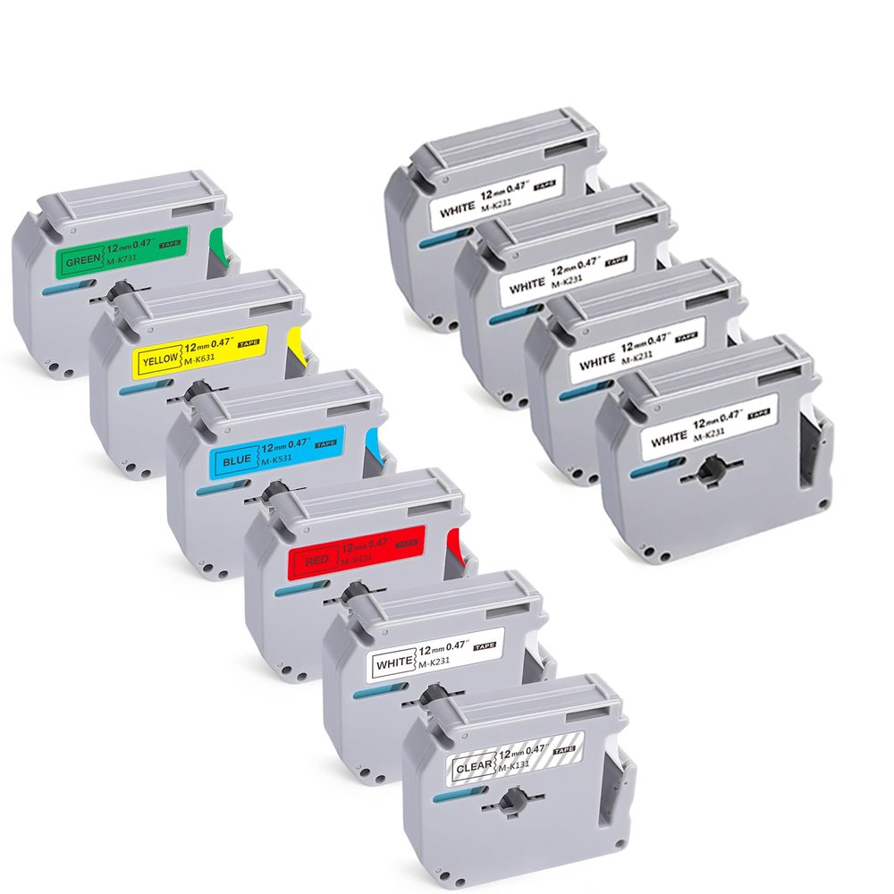 10PK M Tape 12mm=6PK MK-131-731 & 4PK MK-231,Compatible with Brother Label Maker Tape P Touch M Tape for Label Maker PT-80, PT-80SCCP, PT-85, PT-90, PT-M95, PT-100, PT-110