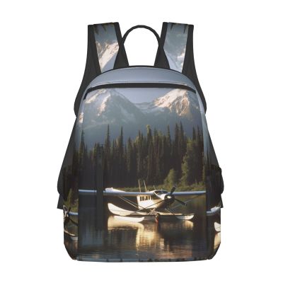 Airplane On Lake Print Backpack Laptop Bags Lightweight Unisex Daypacks For Outdoor Travel Work
