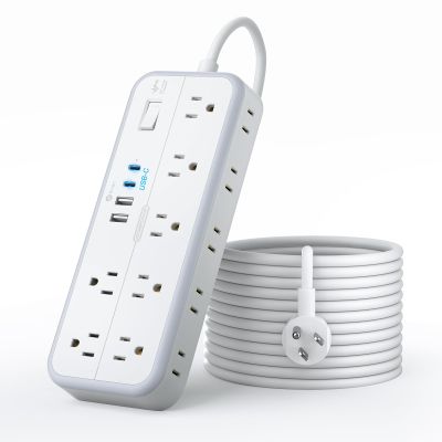 15 FT Long Extension Cord with Multiple Outlets, NTONPOWER Long Surge Protector Power Strip 14 Outlets 4 USB Ports (2 USB C), 1875W 15A, 14 Gauge 3 Prong, Mountable for Home Office, White, SurgePro
