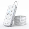15 FT Long Extension Cord with Multiple Outlets, NTONPOWER Long Surge Protector Power Strip 14 Outlets 4 USB Ports (2 USB C), 1875W 15A, 14 Gauge 3 Prong, Mountable for Home Office, White, SurgePro view 1