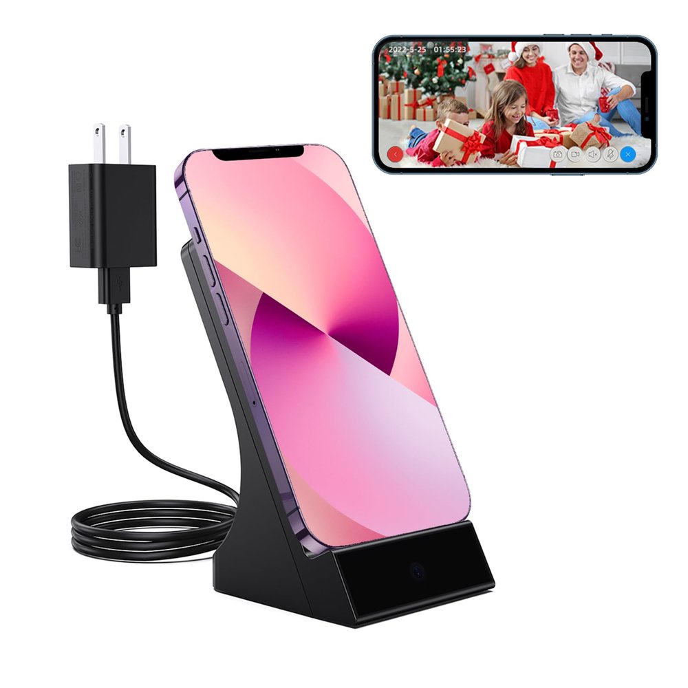 LIZVIE WiFi for iPhone Wireless Charger with 1080P Home Office Security and APP Remote Monitoring Motion Detection, Spy Camera Charger