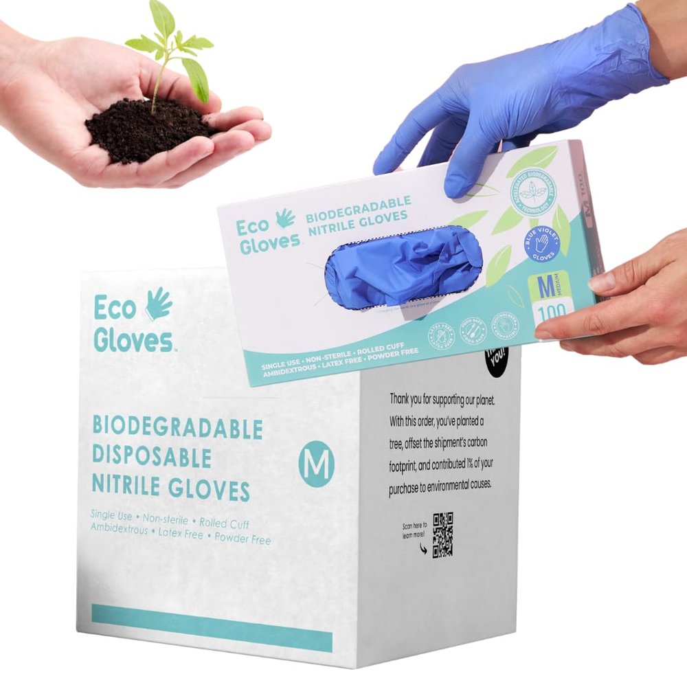 Eco Gloves Biodegradable BLUE VIOLET Nitrile Disposable Gloves, 4 Mil, Powder Free, Latex Free, Food Safe,Tattoo, Cleaning (X-Small (Pack of 1000))