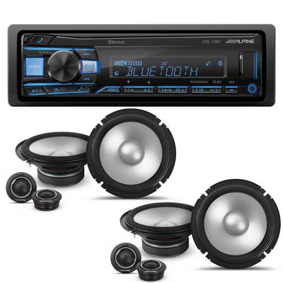 Alpine UTE-73BT Mech-Less Digital Bluetooth Media Receiver with 2 Pairs Alpine S2-S65C Type S 6.5" Component Speakers