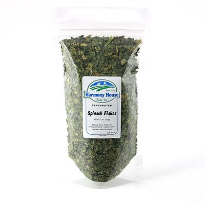 Harmony House Dried Spinach Flakes  Dehydrated Vegetables For Cooking, Camping, Emergency Supply and More (1 oz, ZIP Pouch)