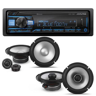 Alpine UTE-73BT Mech-Less Digital Bluetooth Media Receiver with 1 Pair Alpine S2-S65C Type S 6.5" Component Speakers and 1 Pair S2-S65 Type S 6.5" Coax