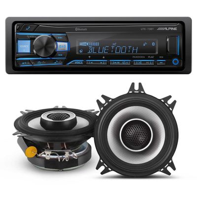 Alpine UTE-73BT Mech-Less Digital Bluetooth Media Receiver with 1 Pair Alpine S2-S40 Type S 4" Coax Speakers