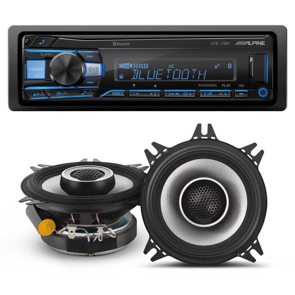 Alpine UTE-73BT Mech-Less Digital Bluetooth Media Receiver with 1 Pair Alpine S2-S40 Type S 4" Coax Speakers