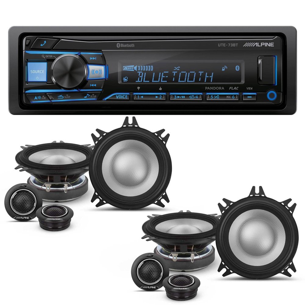 Alpine UTE-73BT Mech-Less Digital Bluetooth Media Receiver with 2 Pairs Alpine S2-S40C Type S 4" Component Speakers