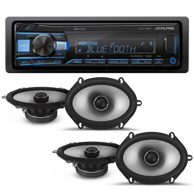 Alpine UTE-73BT Mech-Less Digital Bluetooth Media Receiver with 2 Pairs Alpine S2-S68 Type S 6x8 Coax Speakers