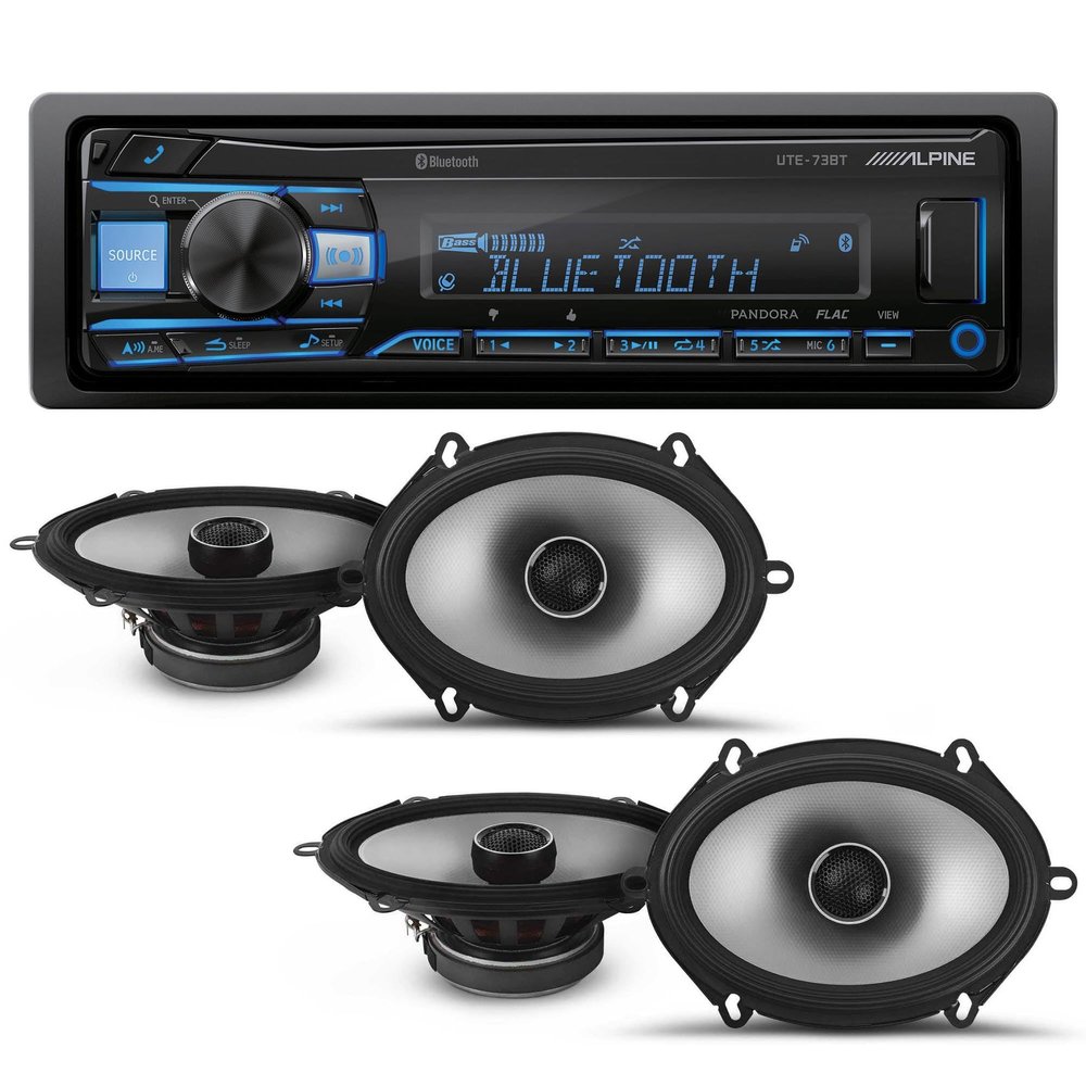 Alpine UTE-73BT Mech-Less Digital Bluetooth Media Receiver with 2 Pairs Alpine S2-S68 Type S 6x8 Coax Speakers