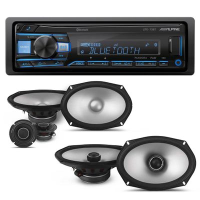 Alpine UTE-73BT Mech-Less Digital Bluetooth Media Receiver with 1 Pair Alpine S2-S69 Type S 6x9 Coax Speakers and 1 Pair S2-S69C Type S 6x9 Component Speakers