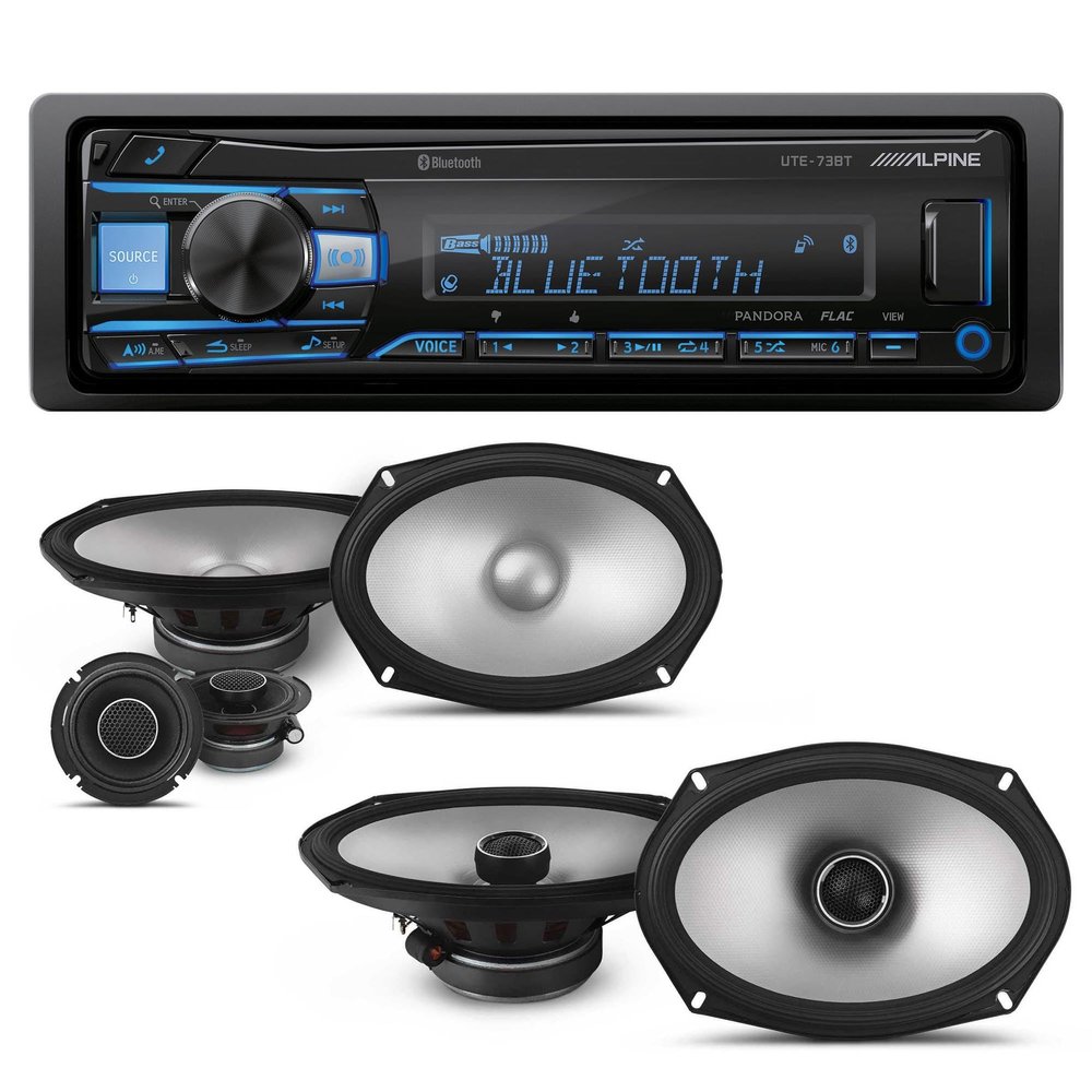 Alpine UTE-73BT Mech-Less Digital Bluetooth Media Receiver with 1 Pair Alpine S2-S69 Type S 6x9 Coax Speakers and 1 Pair S2-S69C Type S 6x9 Component Speakers