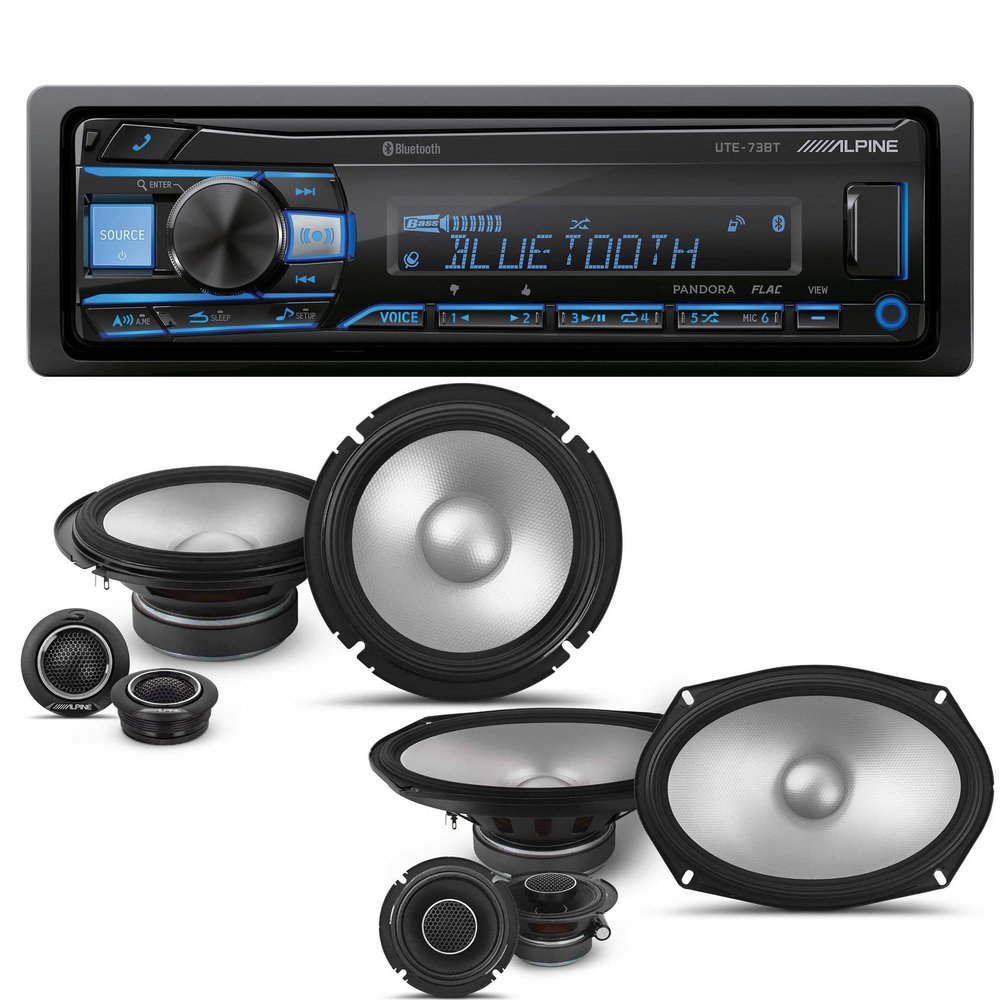 Alpine UTE-73BT Mech-Less Digital Bluetooth Media Receiver with 1 Pair Alpine S2-S65C Type S 6.5" Component Speakers and 1 Pair S2-S69C Type S 6x9 Component Speakers