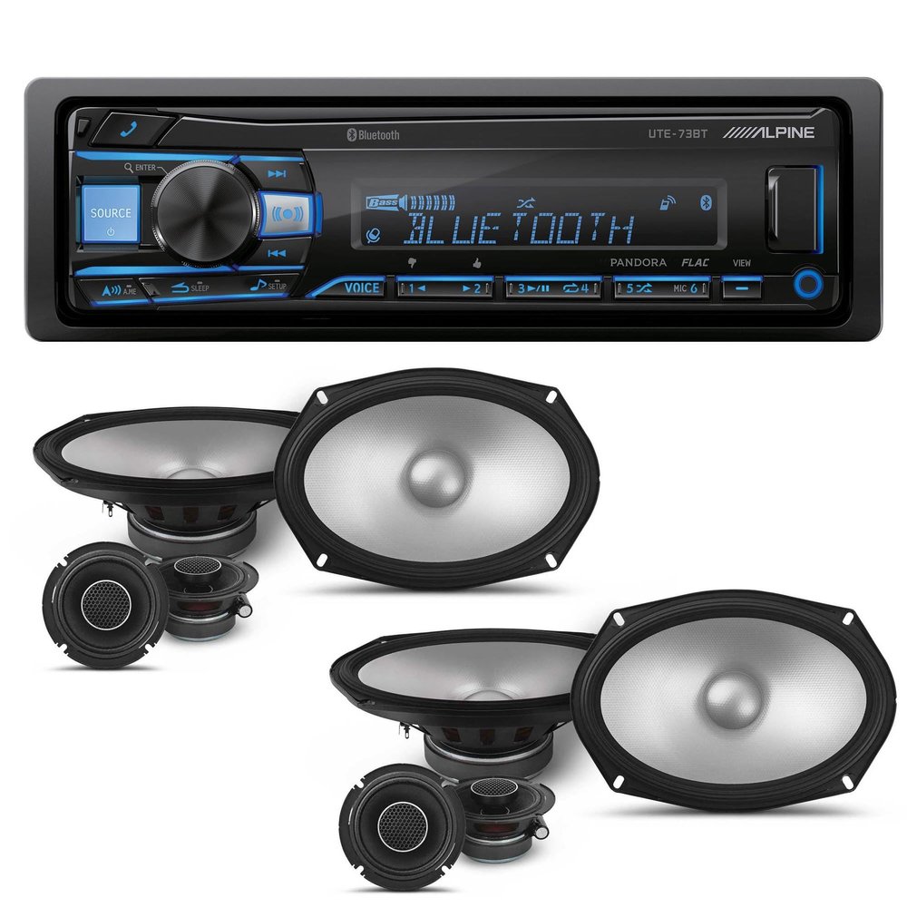 Alpine UTE-73BT Mech-Less Digital Bluetooth Media Receiver with 2 Pairs Alpine S2-S69C Type S 6x9 Component Speakers