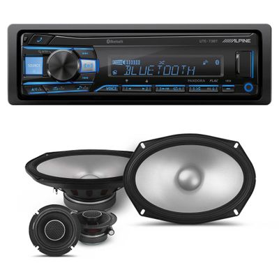 Alpine UTE-73BT Mech-Less Digital Bluetooth Media Receiver with 1 Pair Alpine S2-S69C Type S 6x9 Component Speakers