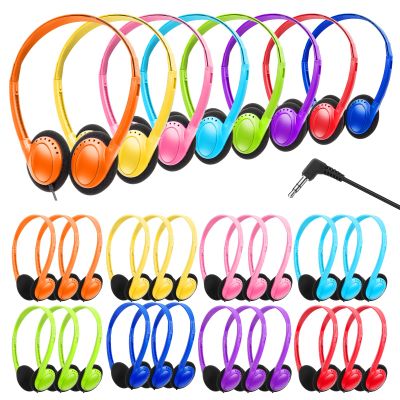 Wensdo Classroom Headphones Bulk 50 Pack for Kids School Students, Wholesale Wired Earphones Class Set for Children Toddler Boys Girls Teens Adult (HY103, 50 Mixed)