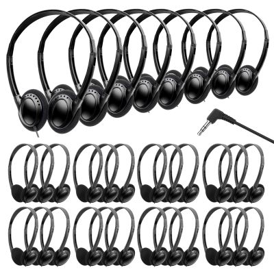 Wensdo Bulk Headphones 50 Pack for Classroom School Kids, Wholesale Wired Adjustable On Ear Headset Class Set for Students Schools Libraries Museums (HY103, 50 Black)