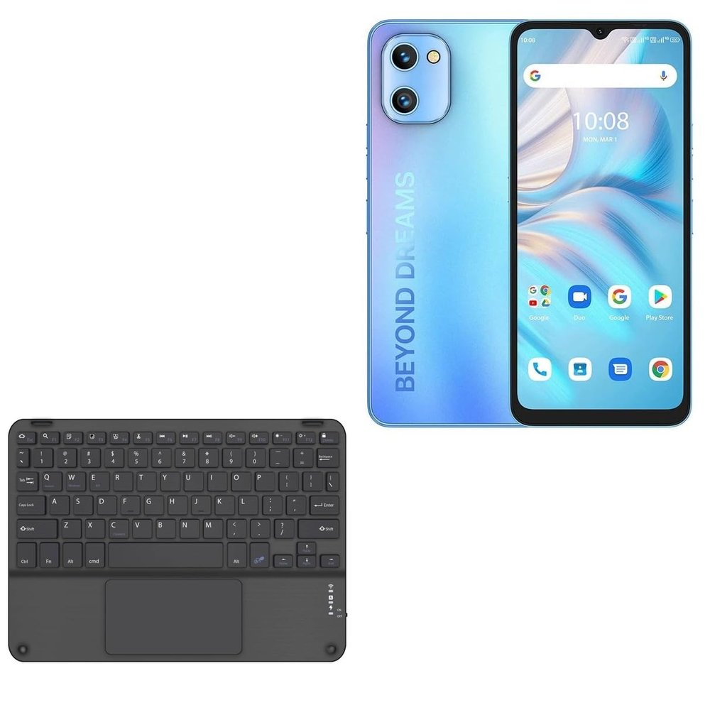 BoxWave Keyboard Compatible with Umidigi A13S - SlimKeys Bluetooth Keyboard with Trackpad, Portable Slim TouchPad - Jet Black